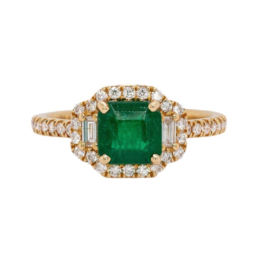 1.28ct Zambian Emerald and Earth Mined Diamonds Ring in Solid 14K Gold